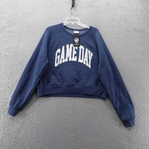 Where Im From Womens XL Game Day Cropped Sweatshirt Pullover Blue Fleece‎ NWT